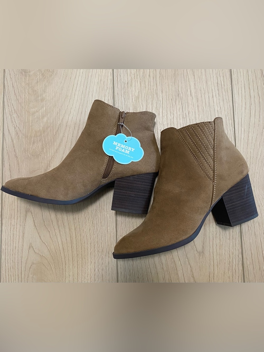 LC Lauren Conrad Tan Suede Ankle Booties with Block Heel 3inch